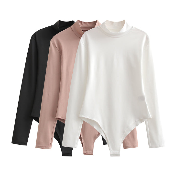 Women's Long Sleeve Bodysuit with Stand-up Collar made of Stretchable Stretch Fabric Mune Fashion