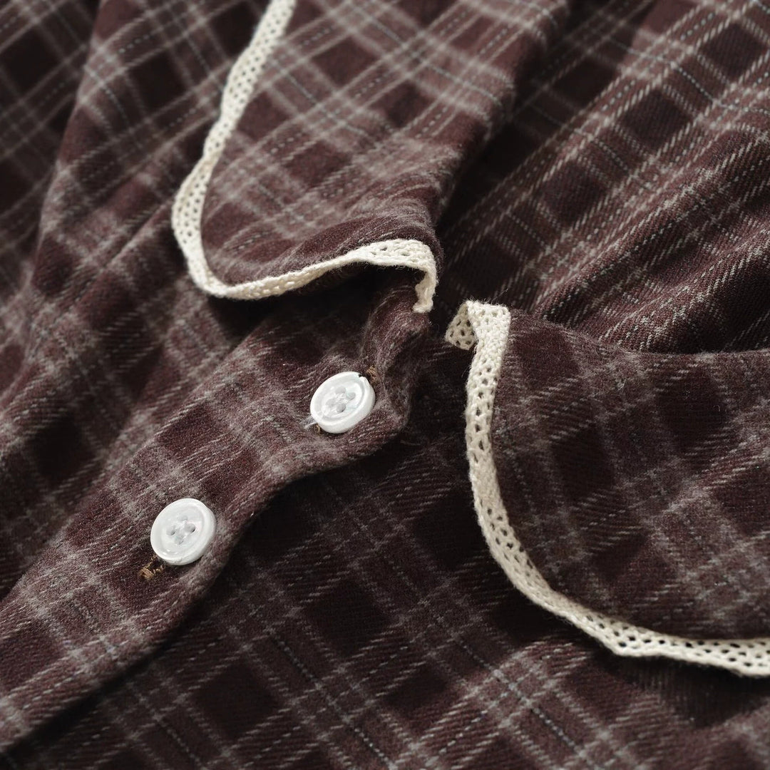 Women Checkered A-Line Mini Dress with Contrasting Peter Pan Collar and Button Placket Mune Fashion