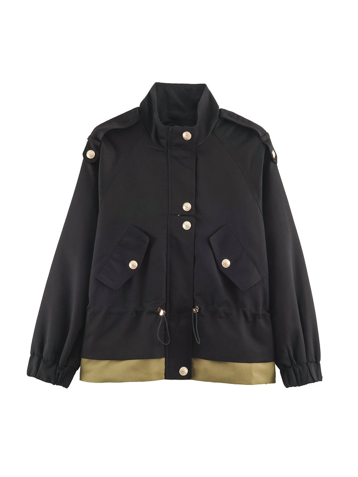 Women's short parka in field style with drawstring, flap pockets and stand-up collar Mune Fashion