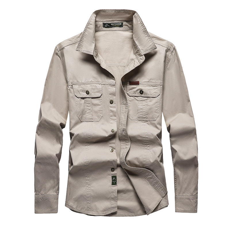 Men's Lightweight Canvas Work Shirt with Multifunctional Chest Pockets and Shirt Collar Mune Fashion