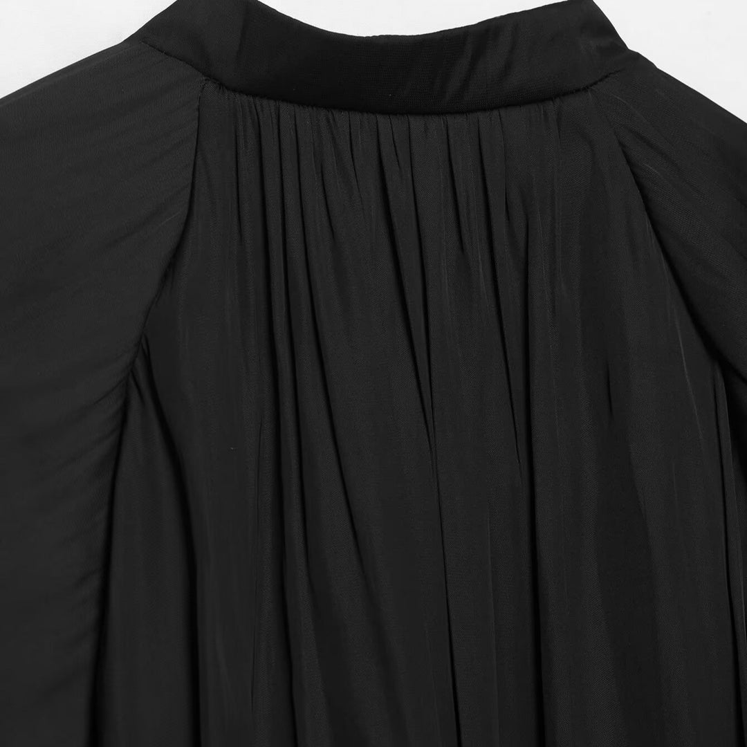 Women Pleated Cropped Cape Jacket with Zipper and Ballooned Hem Mune Fashion