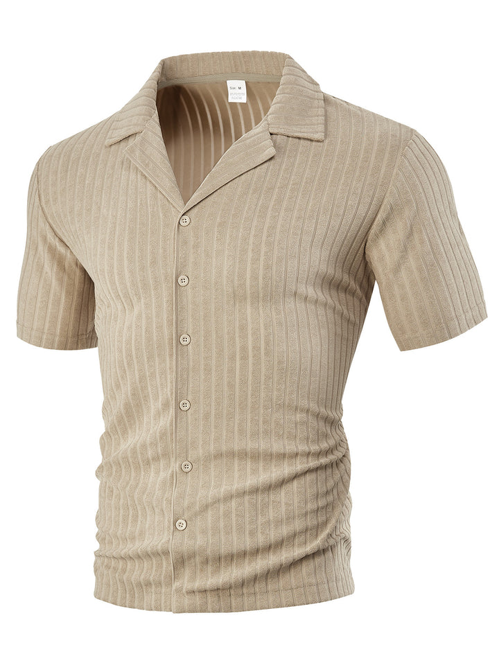 Men's fine ribbed short-sleeve knitted shirt with notch collar and full-button placket Mune Fashion