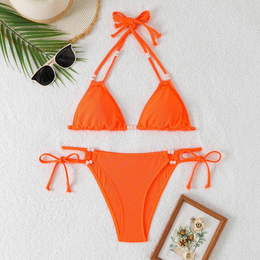 Women's Triangle Bikini with Refined Pearl Accents Mune Fashion