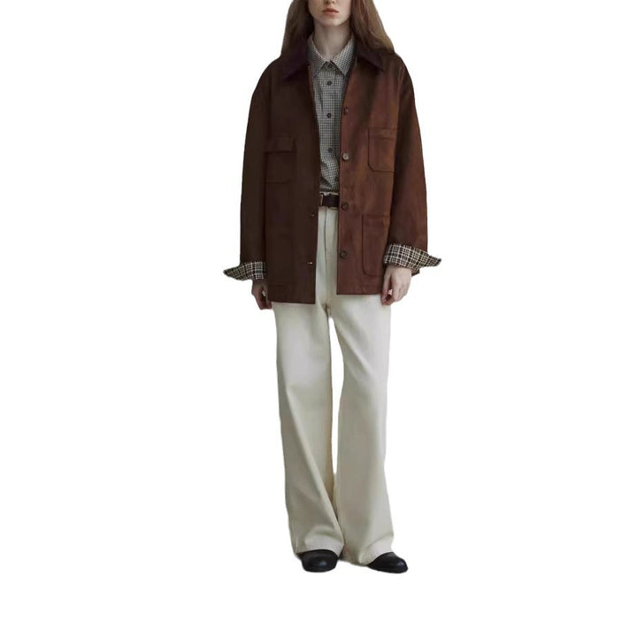 Women Elegant Suede Jacket Mune Fashion