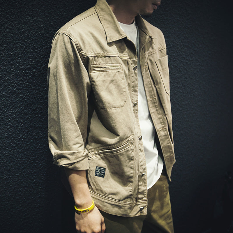Men's utility shirt jacket made of canvas with patch pockets and continuous button placket Mune Fashion