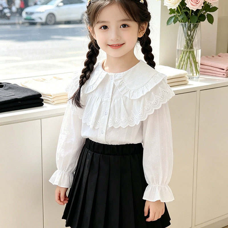 Girls Dressy Blouse with Romantic Ruffled Collar Mune Fashion