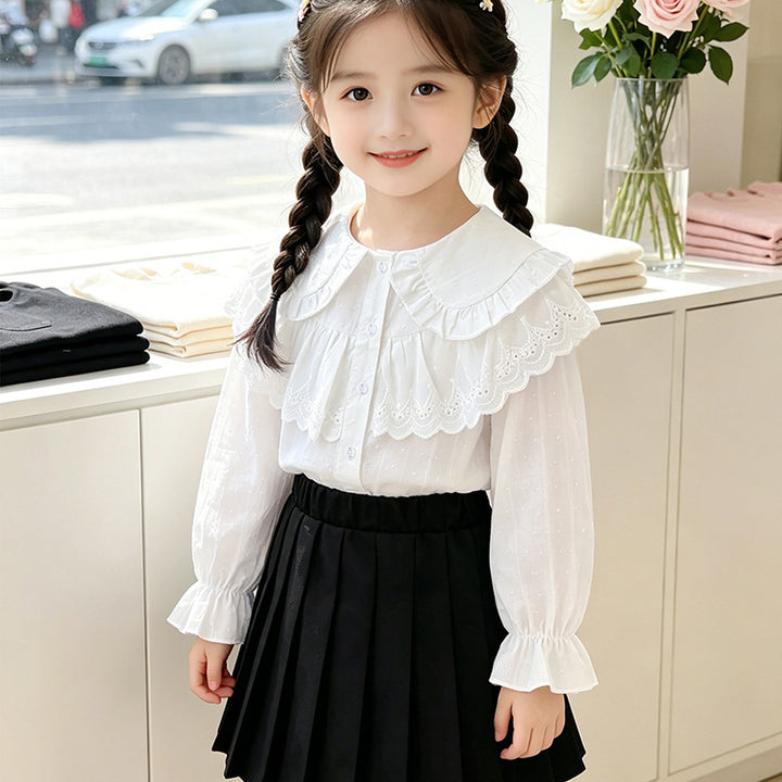 Girls Dressy Blouse with Romantic Ruffled Collar Mune Fashion
