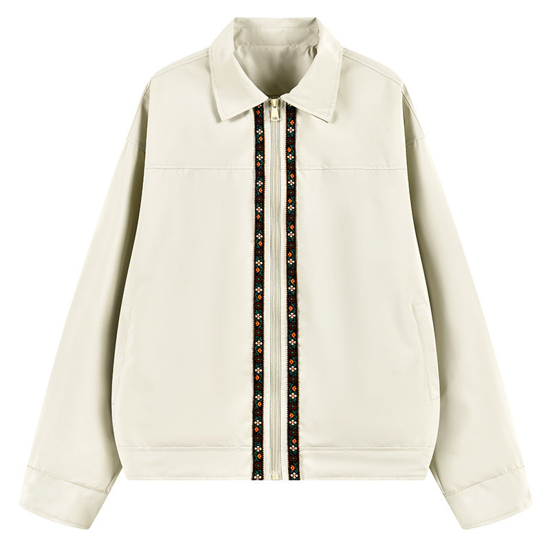 Men's lightweight transition jacket with shirt collar, zipper & embroidered front placket Mune Fashion