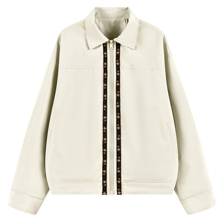 Men's lightweight transition jacket with shirt collar, zipper & embroidered front placket Mune Fashion