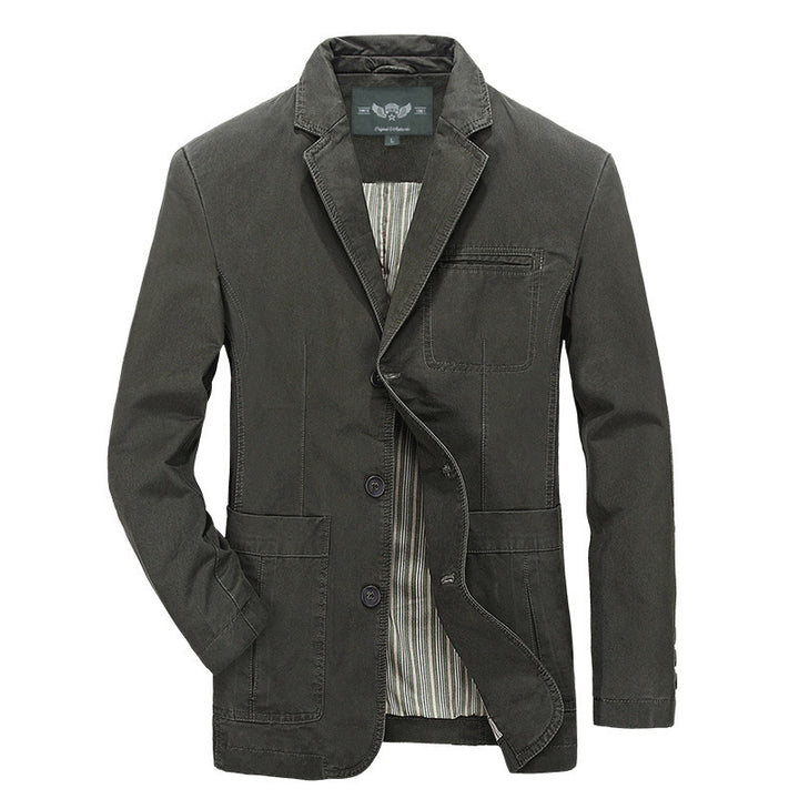Men's Casual Canvas Blazer with Patch Pockets and Striped Lining Mune Fashion