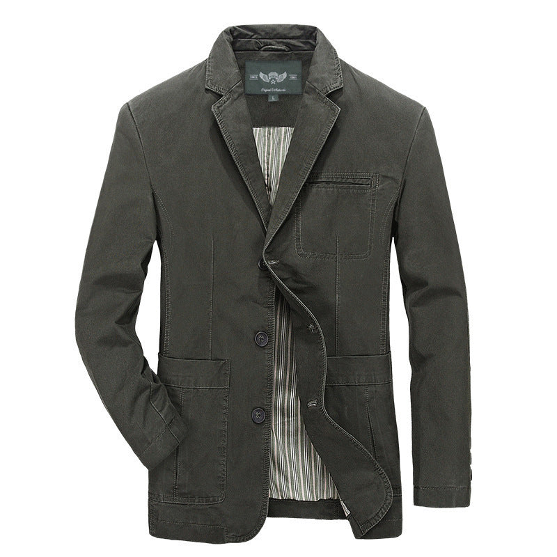 Men's Casual Canvas Blazer in Worker Blouson Style with Shirt Collar and Patch Pockets Mune Fashion