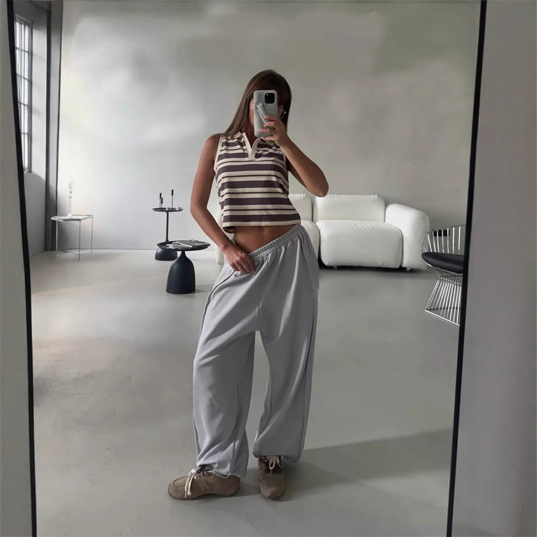 Women's wide lounge jogging pants with elastic comfort waistband and side pockets Mune Fashion