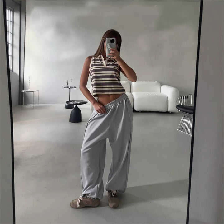 Women's wide lounge jogging pants with elastic comfort waistband and side pockets Mune Fashion