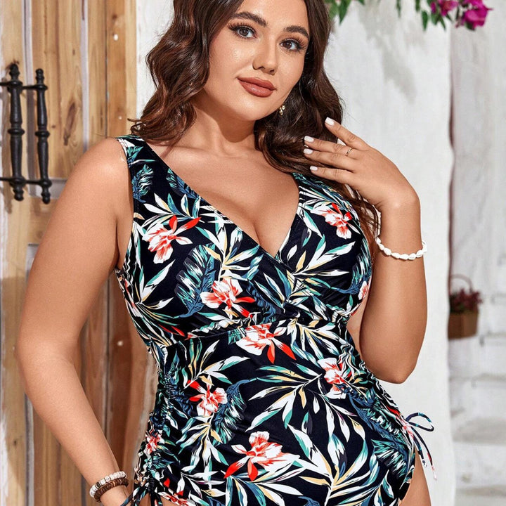 Women's Floral Wrap Swimsuit with Side Gatherings Mune Fashion