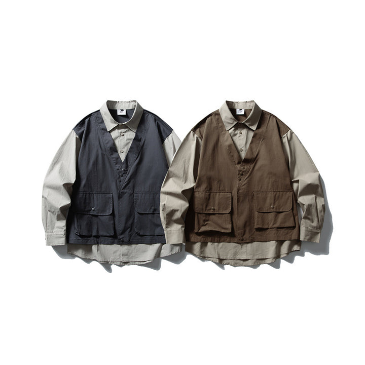 Men's layering shirt with integrated utility vest and patch pockets Mune Fashion