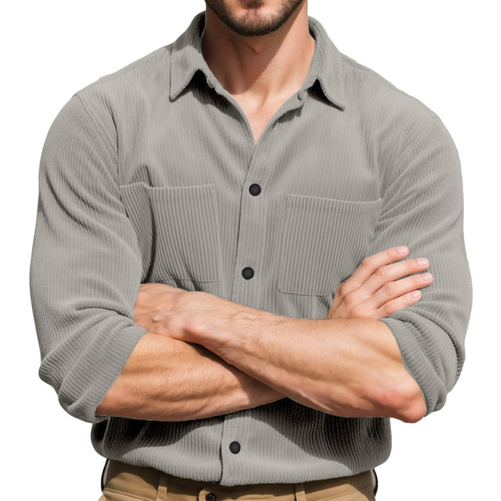 Men's textured casual overshirt with fine vertical ribbing, kent collar and patch chest pockets Mune Fashion