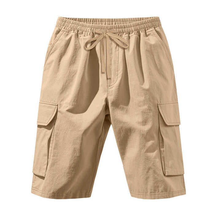 Men's knee-length utility shorts made of lightweight cotton blend with elastic drawstring waistband and patch flap pockets Mune Fashion