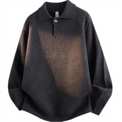 Unisex Casual Oversized Knit Sweater with Polo Collar and Half Button Placket Mune Fashion