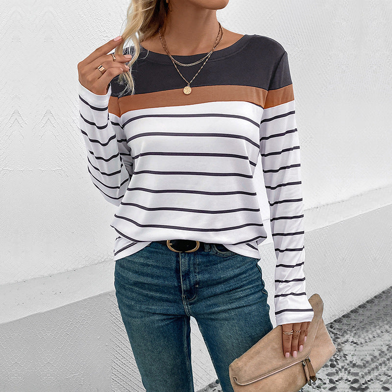 Women's long sleeve shirt with striped pattern, contrasting yoke and casual silhouette Mune Fashion