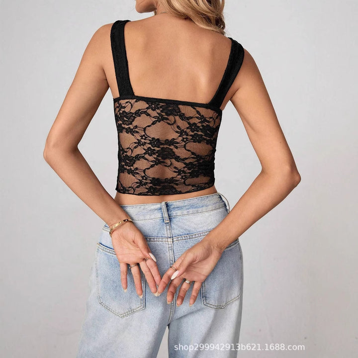 Women's lace crop top with bustier shape and gathered heart line Mune Fashion