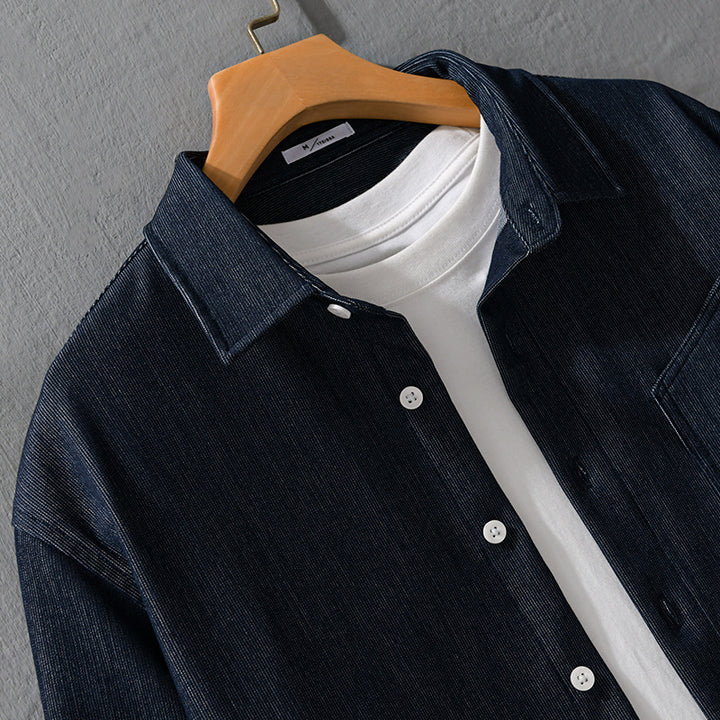 Men's denim overshirt in shirt jacket style with chest pocket and full button placket Mune Fashion