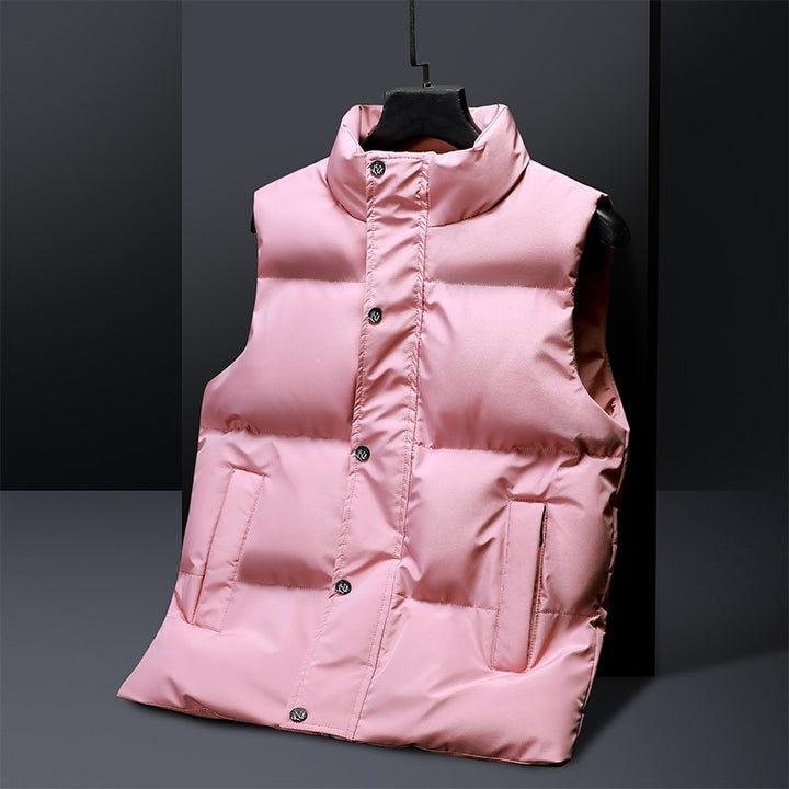 Men's Padded Quilted Vest with Stand Collar and Concealed Snap Placket Mune Fashion