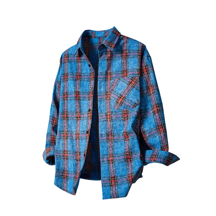 Women's checked oversized flannel shirt jacket with applied breast pocket Mune Fashion