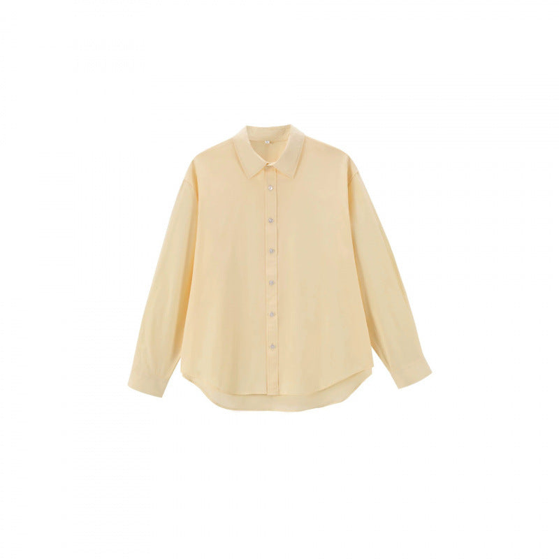 Women's Loose Oversized Blouse Shirt with Kent Collar, Full Button Placket and Rounded Hem Mune Fashion