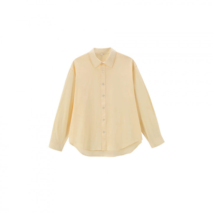 Women's Loose Oversized Blouse Shirt with Kent Collar, Full Button Placket and Rounded Hem Mune Fashion