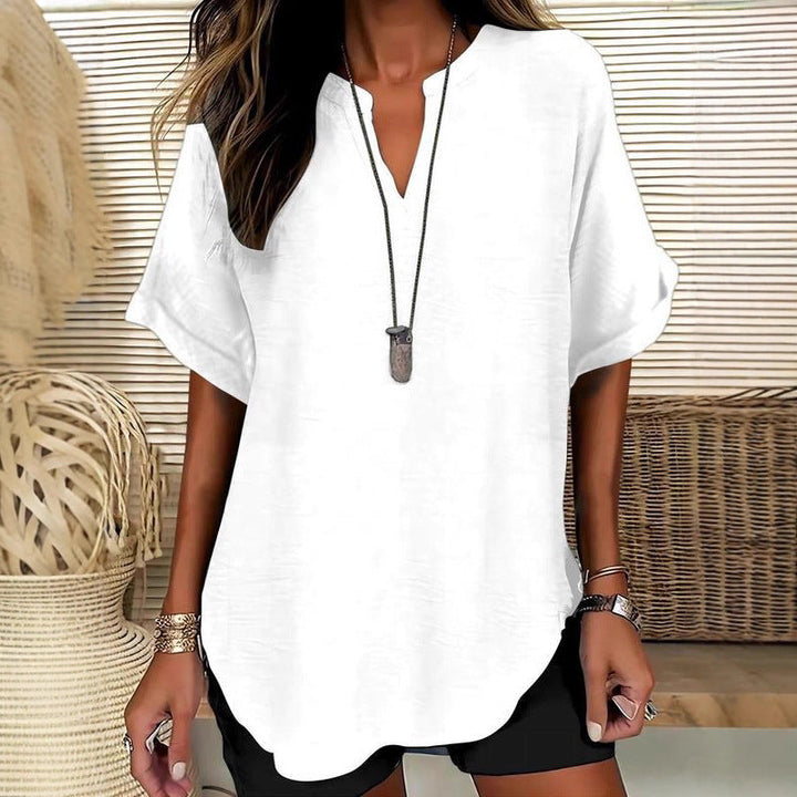 Ladies casual tunic with V-neck and wide-cut sleeves Mune Fashion