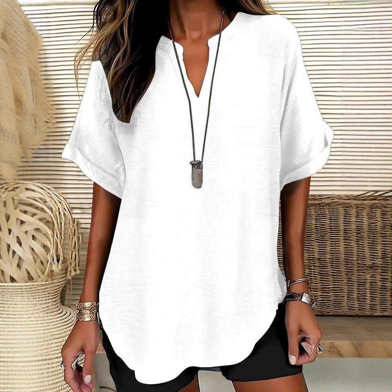 Ladies casual tunic with V-neck and wide-cut sleeves Mune Fashion