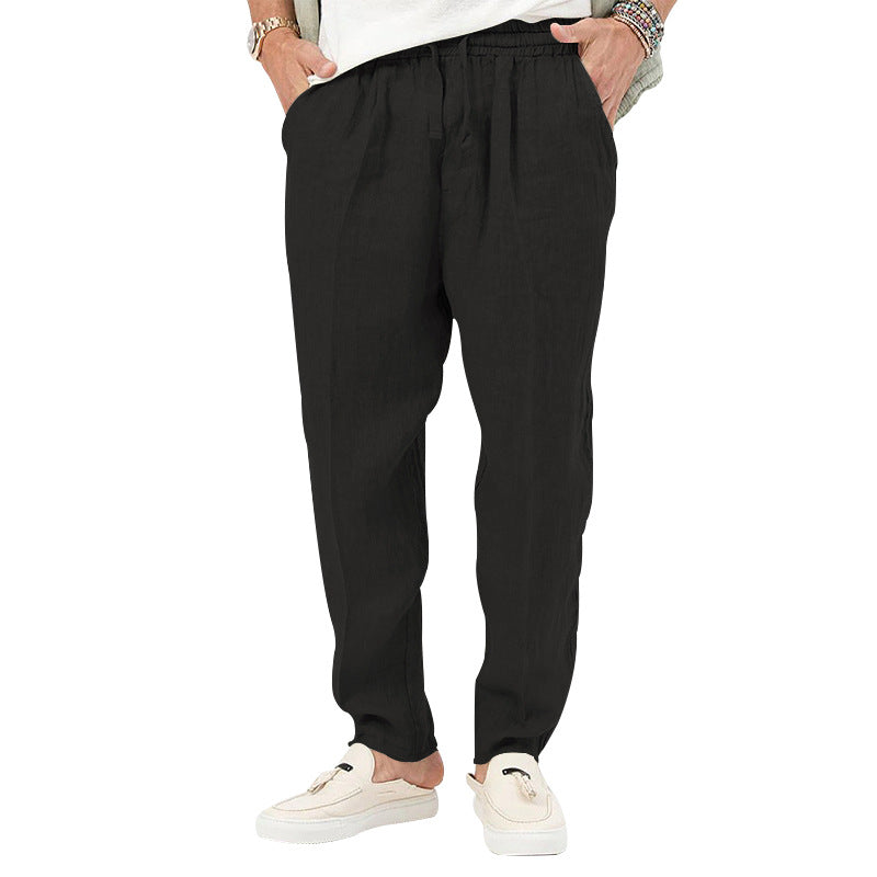 Men's linen jog pants with elastic tunnel drawstring waistband and tapered leg Mune Fashion