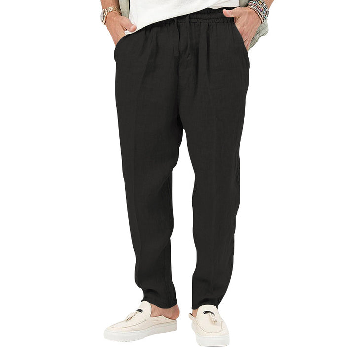 Men's linen jog pants with elastic tunnel drawstring waistband and tapered leg Mune Fashion