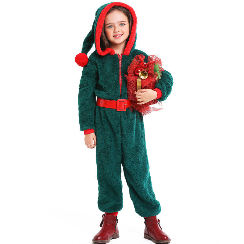 Girls cozy Christmas overall with hood and belt Mune Fashion
