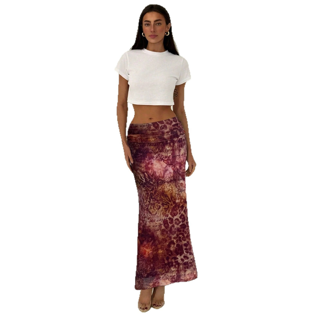 Women's narrow maxi skirt with gathered waistband and all-over print Mune Fashion