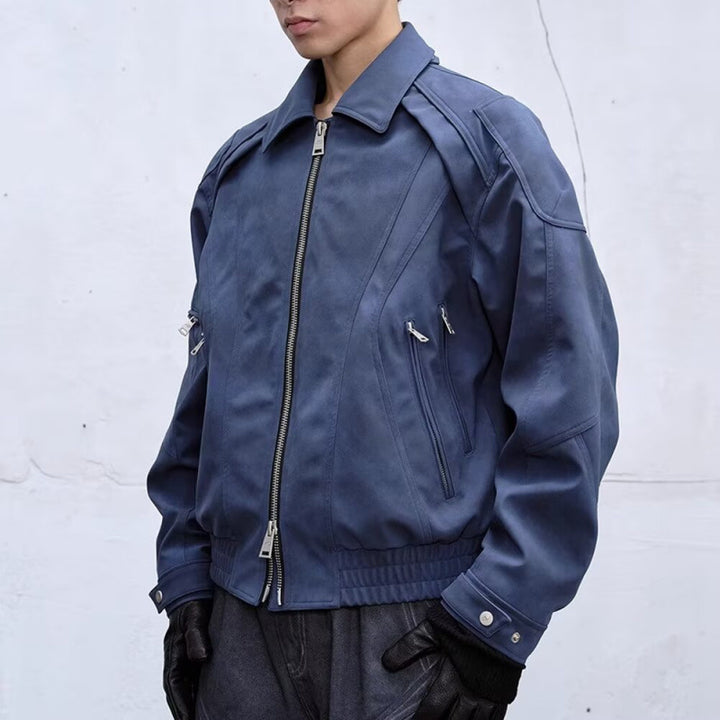 Men's short jacket in suede look with zipper and elastic hem Mune Fashion