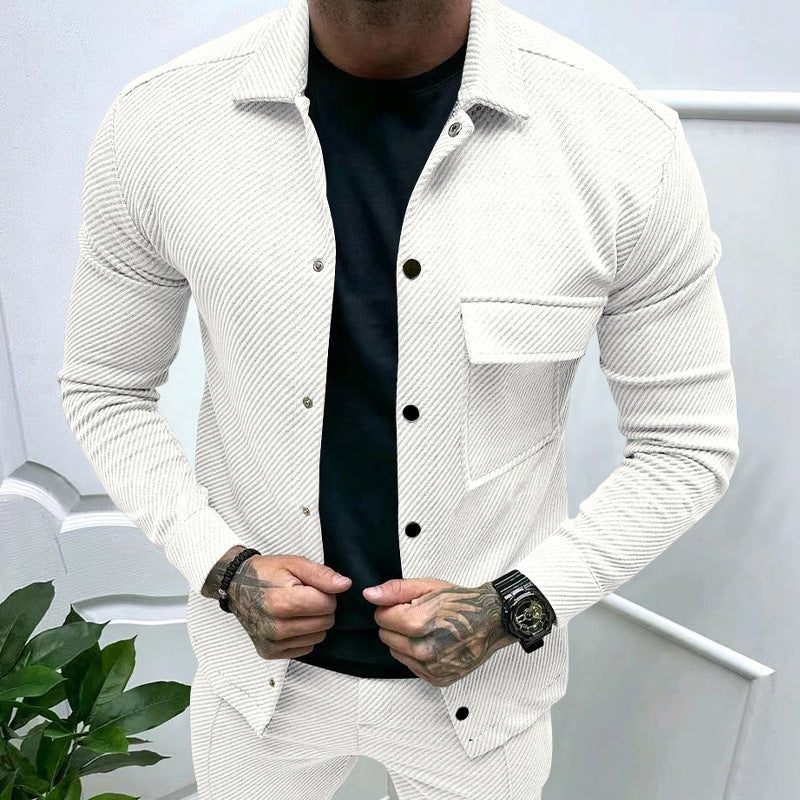 Men's nan urban shirt jacket set in textured cord look with chest flap and narrow fit Mune Fashion