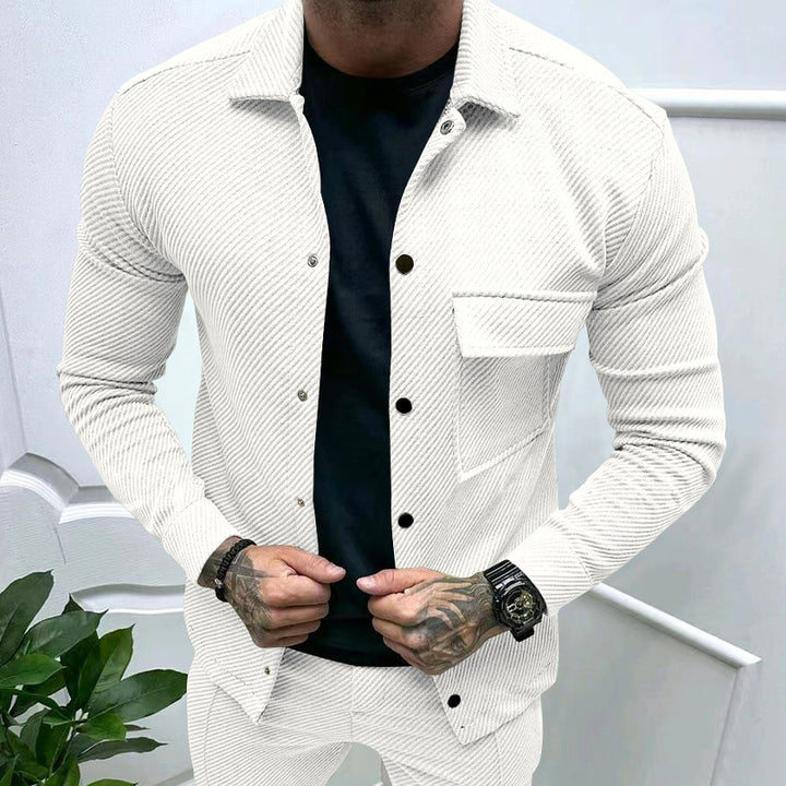 Men's nan urban shirt jacket set in textured cord look with chest flap and narrow fit Mune Fashion