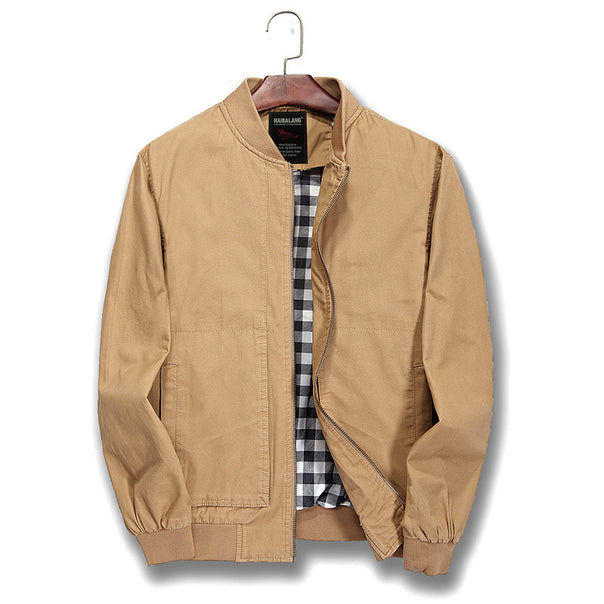 Men's Lightweight Canvas Bomber Jacket with Checked Lining Mune Fashion