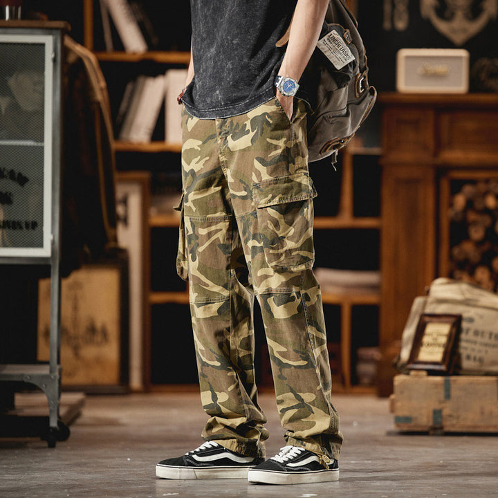 Men's Relaxed-Fit Camouflage Cargo Pants with Side Flap Pockets and Corded Hems Mune Fashion