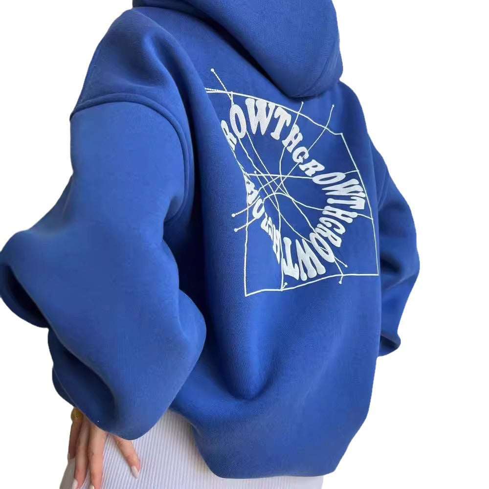 Women's Oversized Hoodie with Abstract Back Print and Ribbed Cuffs Mune Fashion