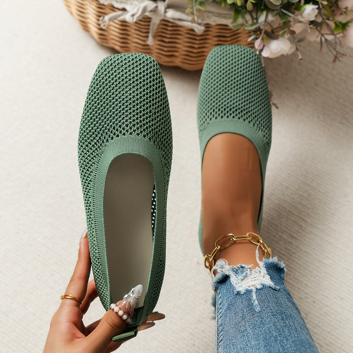 Women Breathable Knit Ballet Flats with Square Toe Mune Fashion