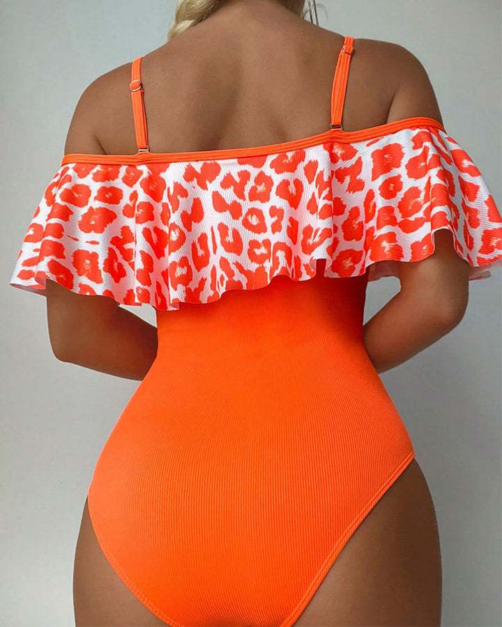 Women's one-piece swimsuit with cheerful ruffle design and stylish leopard pattern Mune Fashion