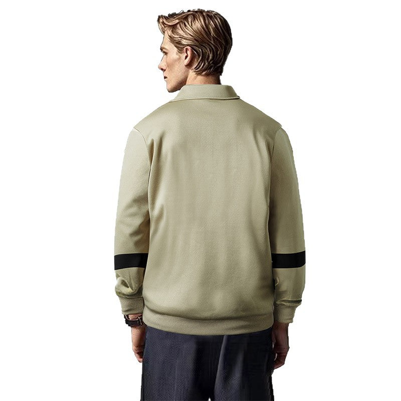 Men's Relaxed Polo Sweatshirt with Snap Button Placket and Contrast Arm Details Mune Fashion