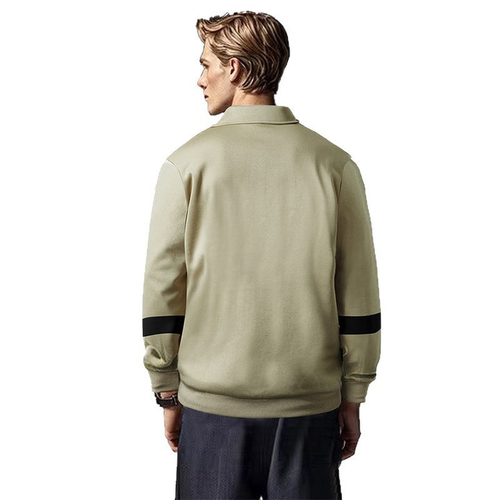 Men's Relaxed Polo Sweatshirt with Snap Button Placket and Contrast Arm Details Mune Fashion