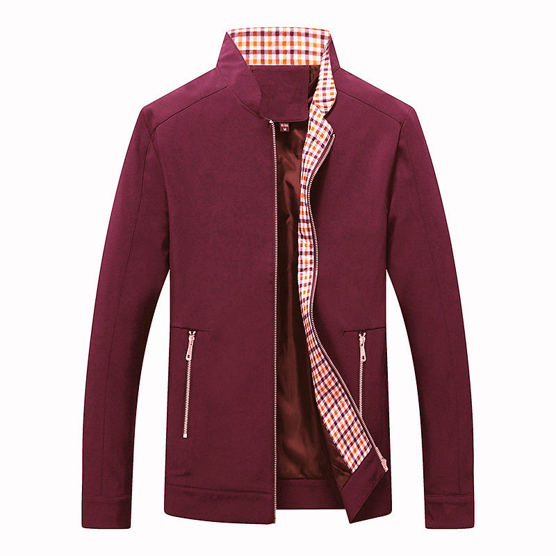 Men's Light Softshell Blouson Jacket with Stand-Up Collar and Checkered Lining Mune Fashion