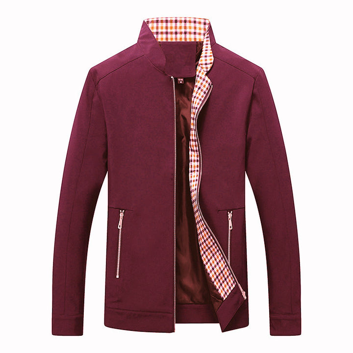 Men's Light Softshell Blouson Jacket with Stand-Up Collar and Checkered Lining Mune Fashion