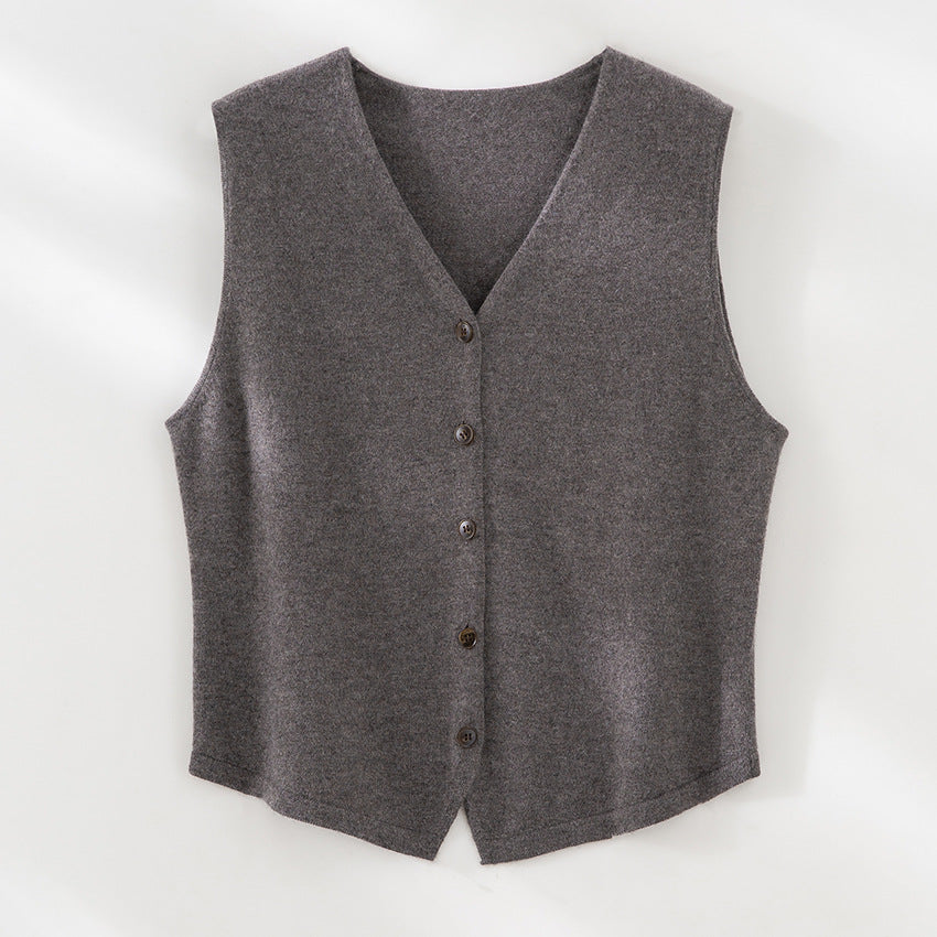 Women's soft fine knit vest with V-neck and continuous button placket Mune Fashion