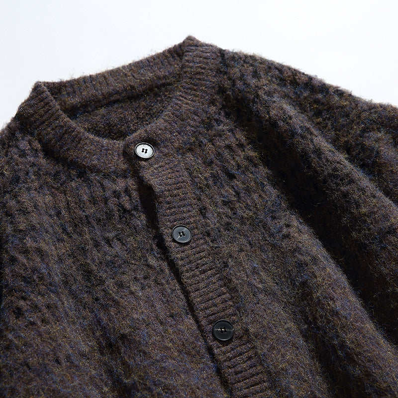 Women Chunky Knit Oversized Cardigan with Mohair Look and Round Neckline Mune Fashion
