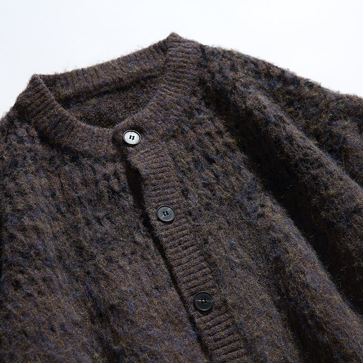 Women Chunky Knit Oversized Cardigan with Mohair Look and Round Neckline Mune Fashion